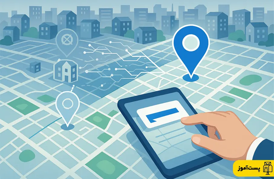 تصویر مفهومی از ژئو‌کد کردن در مشهد برای رفع مشکل تطبیق کد پستی و آدرس